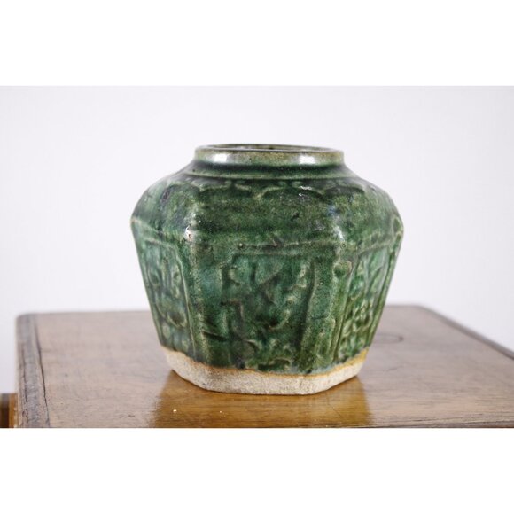 Antique Chinese hexagonal green ginger jar 3.5", small size ginger jar, - Picture 3 of 10